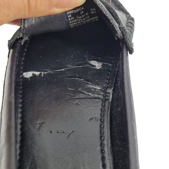 Coach Fredrica Pebble Leather Loafers 6.5 Black A5175 Slip On Flats Silver Logo - Picture 10 of 15